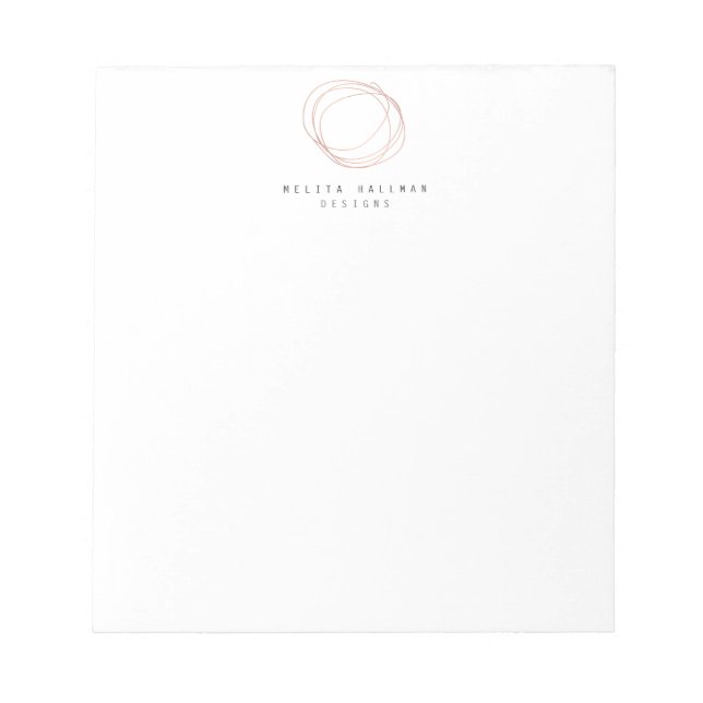 Minimal Designer Scribble Logo in Rose Gold Notepad (Front)