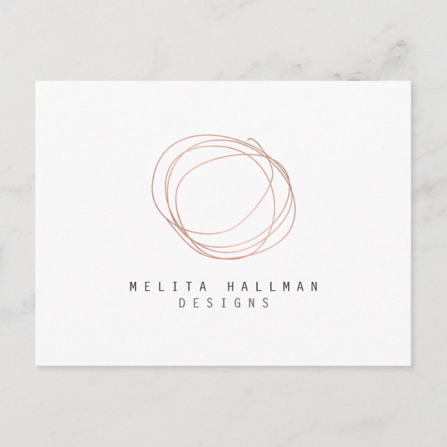 Minimal Designer Scribble Logo in Rose Gold Postcard (Front)