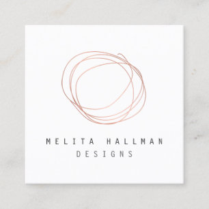 Minimal Designer Scribble Logo in Rose Gold Square Business Card