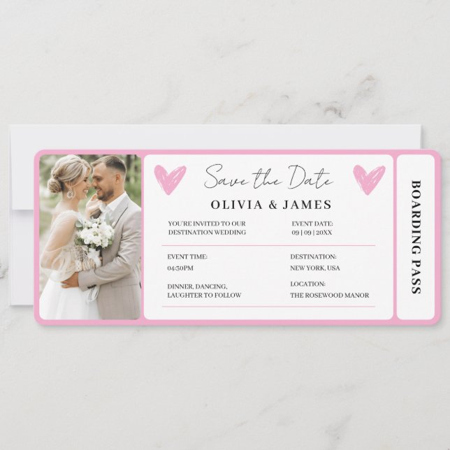 Minimal Destination Wedding Boarding Pass Invite (Front)