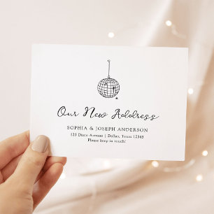 Minimal Disco Ball Moving Announcement Postcard