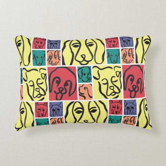 Minimal Dogs Line Art Collage Accent Pillow (Front)