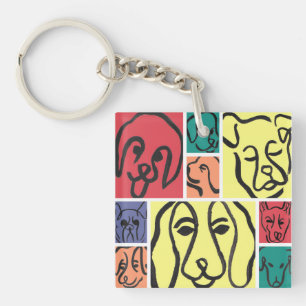 Minimal Dogs Line Art Collage Keychain
