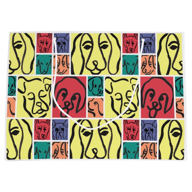 Minimal Dogs Line Art Collage Large Gift Bag (Front)