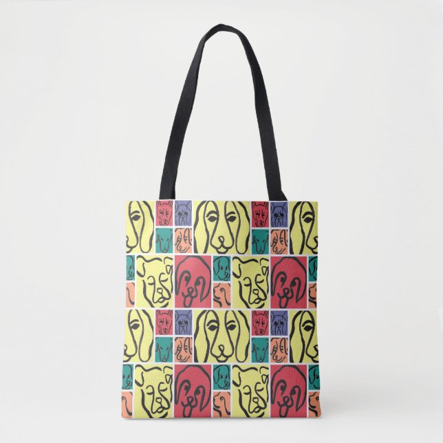Minimal Dogs Line Art Collage Tote Bag (Front)