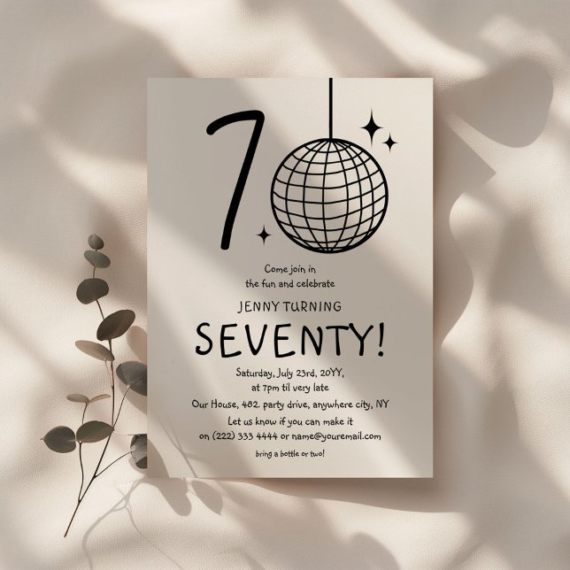 Minimal Doodle 70th Disco Ball Birthday  Invitation (Creator Uploaded)