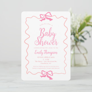 Minimal Doodle Pink Coquette Bow Girl Baby Shower Invitation