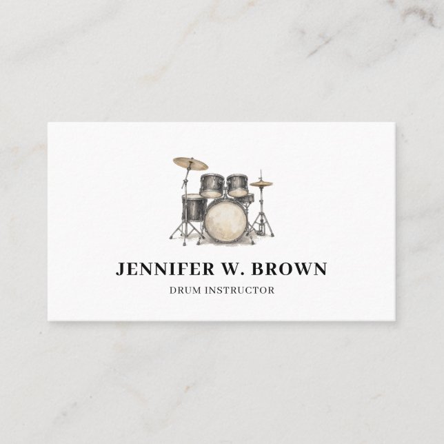 Minimal Drum Set Private Drum Teacher Instructor Business Card (Front)