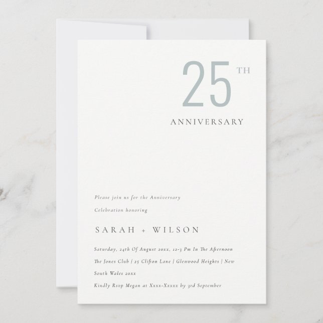 Minimal Dusky Blue Any Year Anniversary Invite (Front)