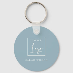 Minimal Dusky Blue Custom Promotion Business Logo Keychain
