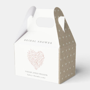 Minimal Dusky Blush Floral Heart Bridal Shower Favor Box