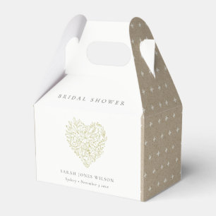 Minimal Dusky Green Floral Heart Bridal Shower Favor Box