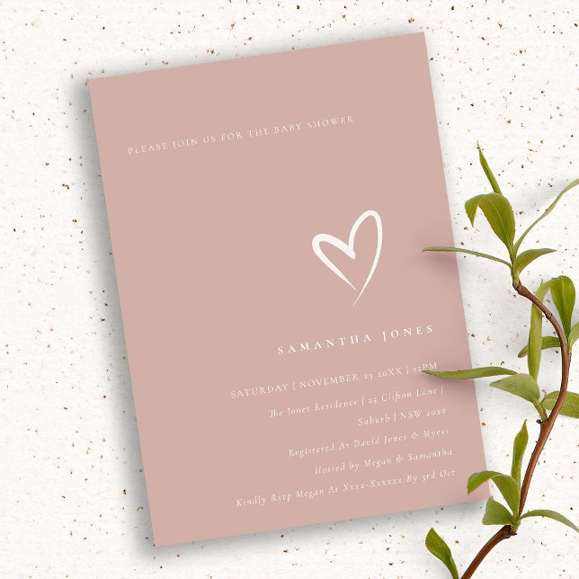 Minimal Dusky Rose Pink Heart Baby Shower Invite (Creator Uploaded)