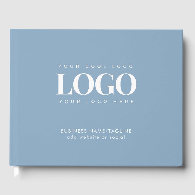 Minimal Dusty Blue Business Company Custom Logo Guest Book (Front)
