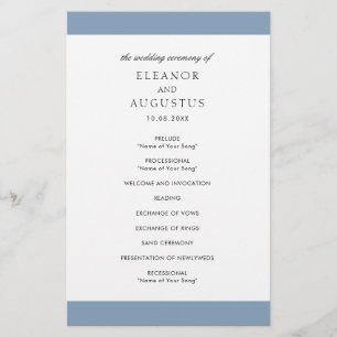 Minimal Dusty Blue Elegant Budget Wedding Program