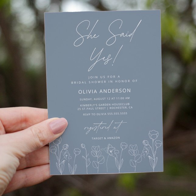Minimal Dusty Blue Floral Bridal Shower Invitation (Creator Uploaded)