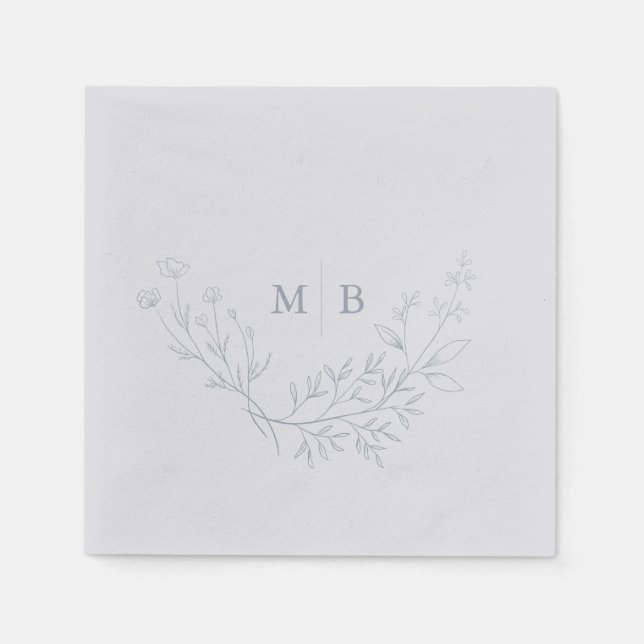 Minimal Dusty Blue Formal Monogram Wedding Napkins (Front)