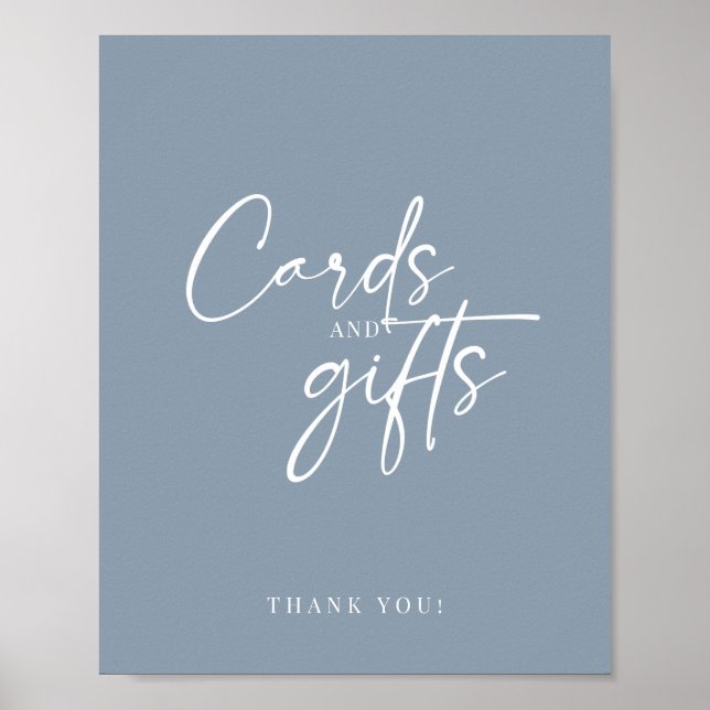 Minimal Dusty Blue Modern Script Cards and Gifts Poster (Front)