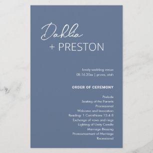 Minimal Dusty Blue Modern Wedding Program