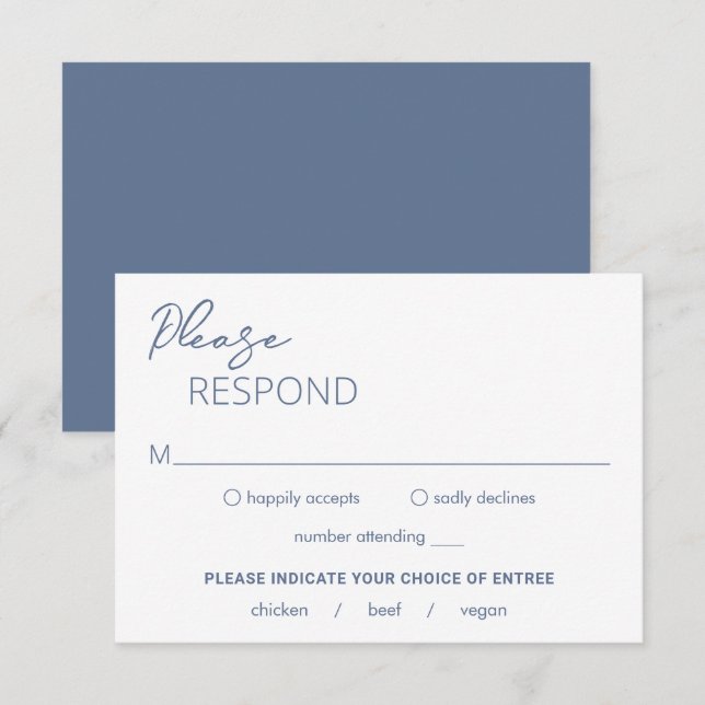 Minimal Dusty Blue Modern Wedding RSVP Card (Front/Back)