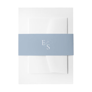 Minimal Dusty Blue Monogram Wedding Belly Band Invitation Belly Band