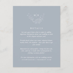 Minimal Dusty Blue Monogram Wedding Details Enclosure Card
