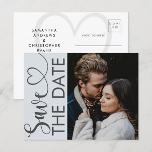 Minimal Dusty Blue Photo & Heart Save the Date An Announcement Postcard