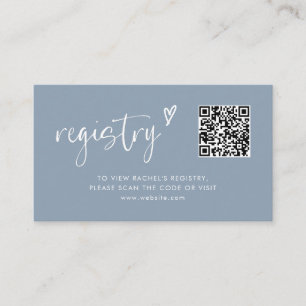 Minimal Dusty Blue Qr Code Bridal Shower Registry Enclosure Card