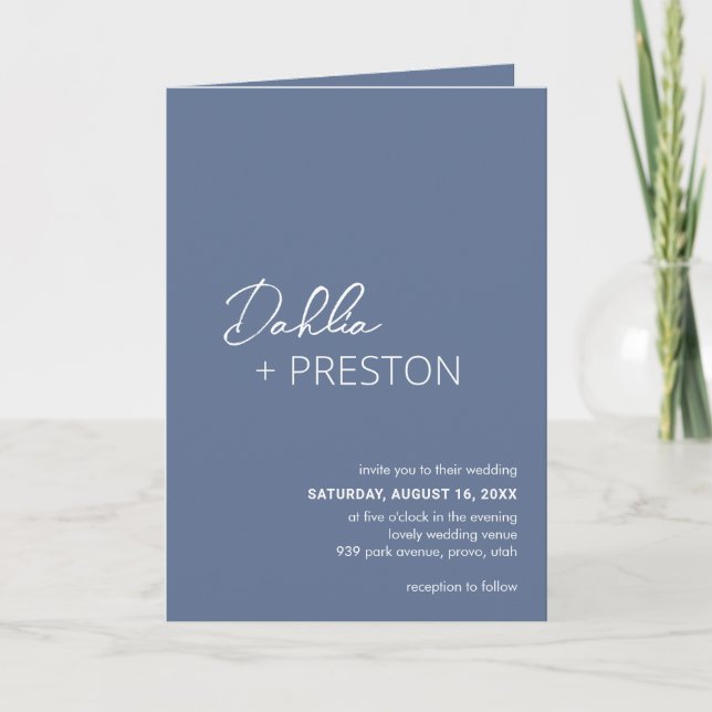 Minimal Dusty Blue QR Code Modern Wedding Invitation (Front)