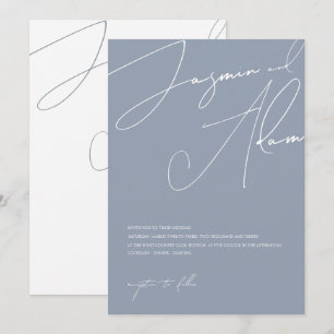 Minimal Dusty Blue Script Typography Wedding Invitation