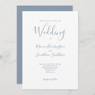 Minimal Dusty Blue Script Wedding Invitation
