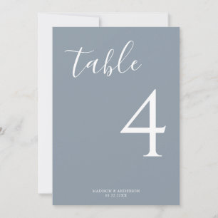 Minimal Dusty Blue Script Wedding Table Number