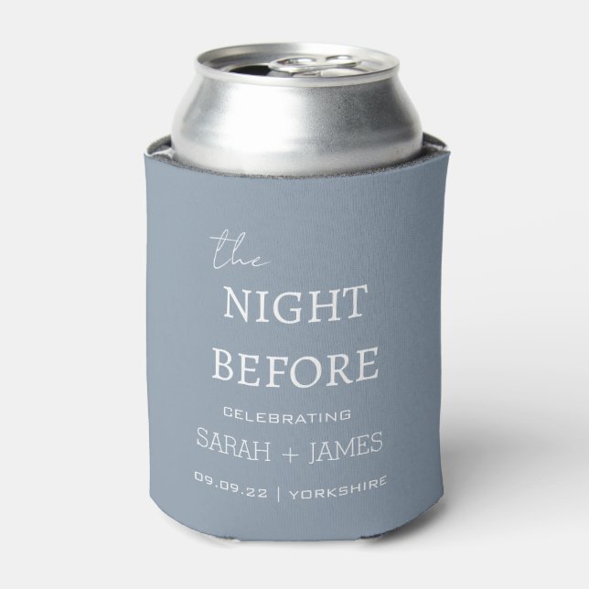 Minimal Dusty Blue the Night Before Wedding  Can Cooler (Can Front)