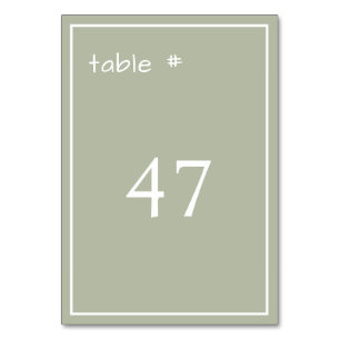 Minimal Dusty Green Casual Handwriting  Table Number