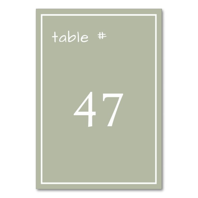 Minimal Dusty Green Casual Handwriting  Table Number (Back)