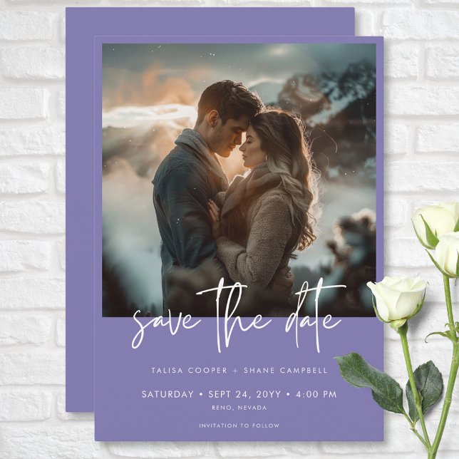 Minimal Dusty Lavender Purple Modern Photo Wedding Save The Date (Minimal Dusty Lavender Purple Modern Photo Wedding Save The Date)