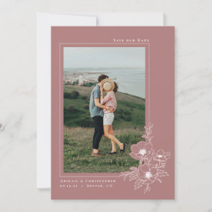 Minimal Dusty Rose Anemone Art Floral Wedding Save The Date