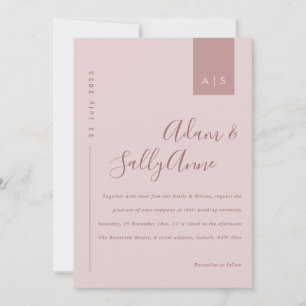 Minimal Dusty Rose Pink Typography Wedding Invitation