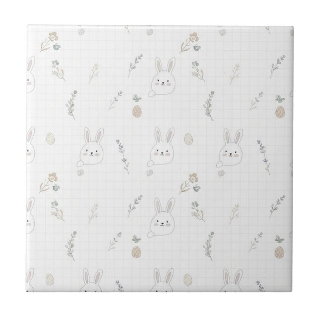 Minimal Easter Bunny Pastel Spring Pattern (2) Tile (Front)