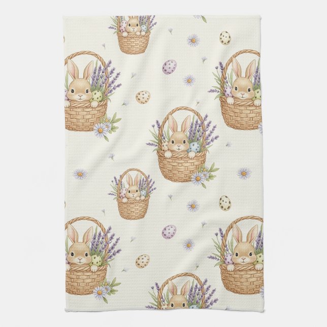 Minimal Easter Bunny Pastel Spring Pattern (4) Kitchen Towel (Vertical)