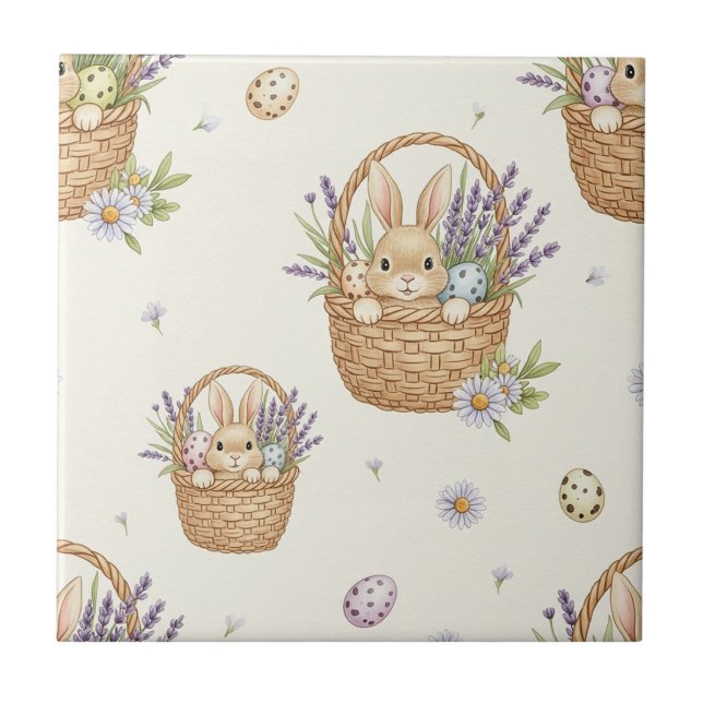 Minimal Easter Bunny Pastel Spring Pattern (4) Tile (Front)