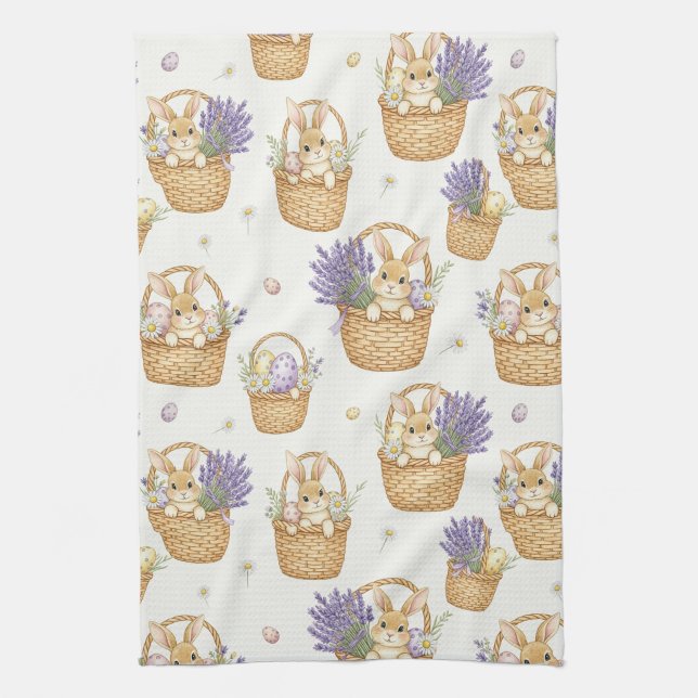 Minimal Easter Bunny Pastel Spring Pattern (5) Kitchen Towel (Vertical)