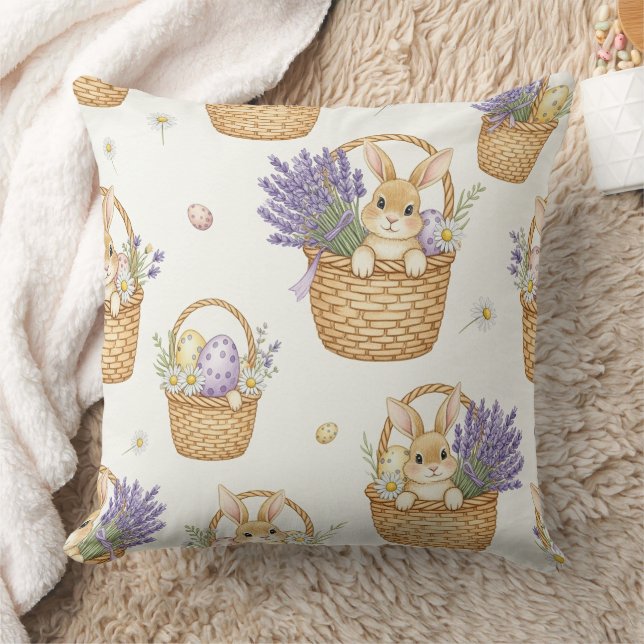 Minimal Easter Bunny Pastel Spring Pattern (5) Throw Pillow (Blanket)