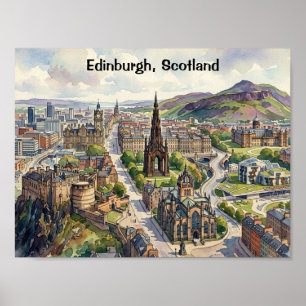 Minimal Edinburgh Scotland City View Watercolor Poster