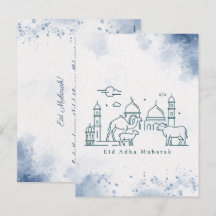 Minimal Eid al Adha Mosque and Animals Line Art