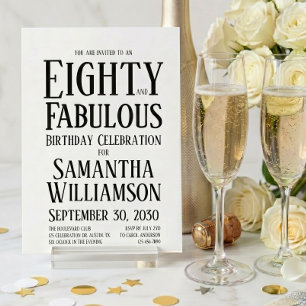 Minimal Eighty and Fabulous Black 80th Birthday  Invitation