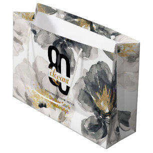 Minimal Eighty & Elegant Black Gold 80th Birthday Large Gift Bag