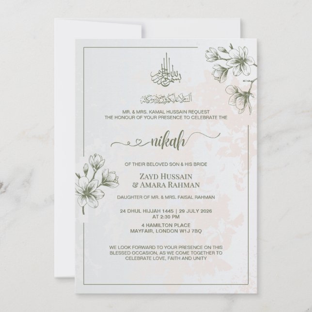 Minimal Elegance Nikah Invitation | Vintage Ivory (Front)