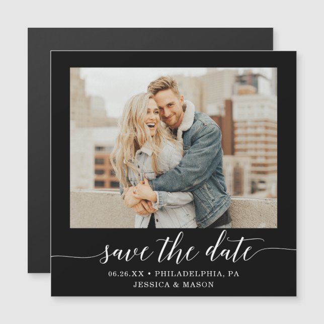 Minimal Elegance Photo Wedding Save The Date Magne Magnetic Invitation (Front/Back)