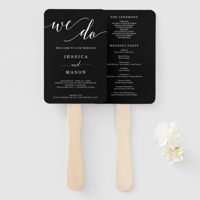 Minimal Elegance Wedding Program Fan (Front and Back)